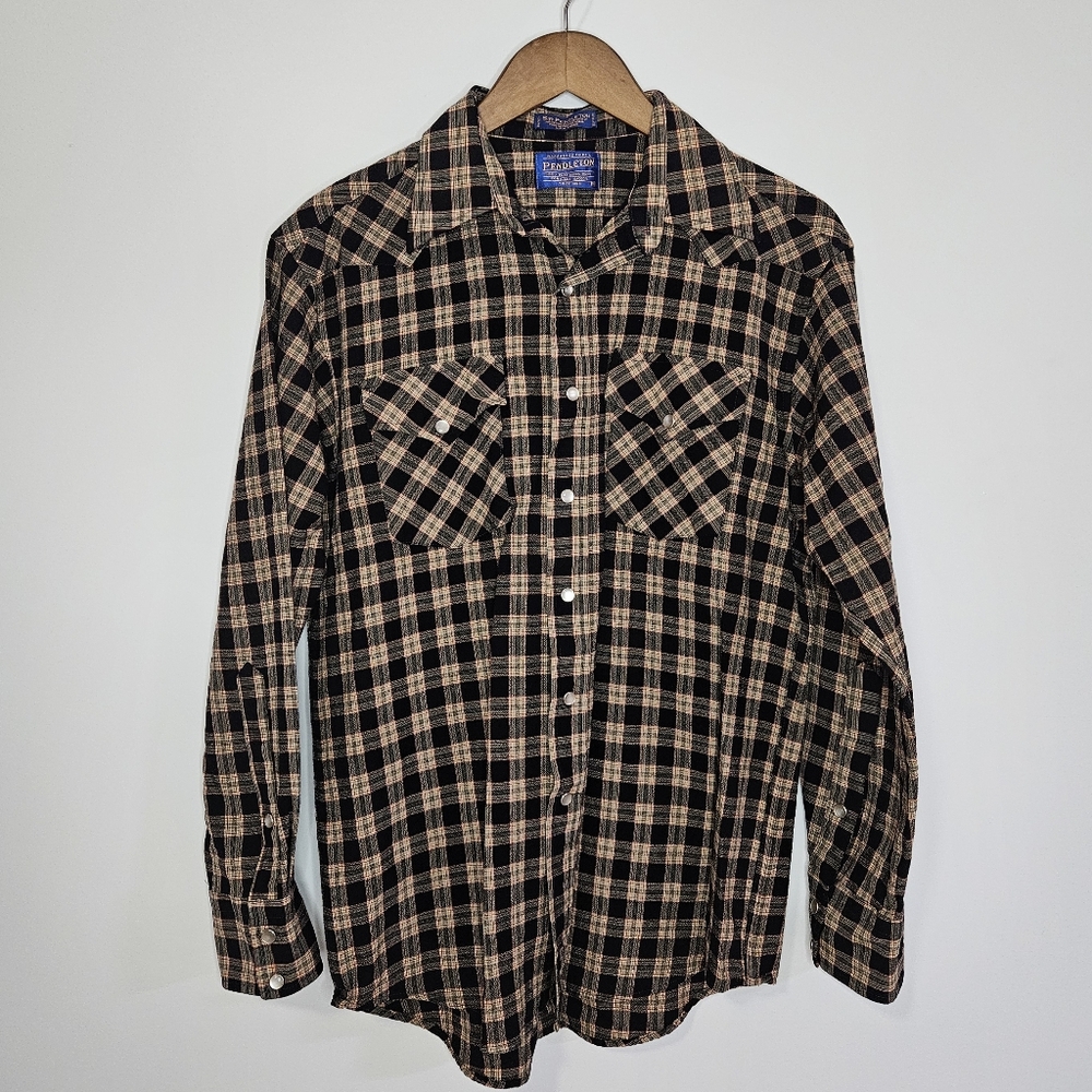 Pendleton High Grade Western Wear Wool Pearl Snap Plaid Shirt Size Med